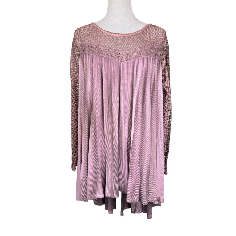 Altar’d State Purple Ombre Mesh Long Sleeves Waffle Knit Oversized Tunic Top
